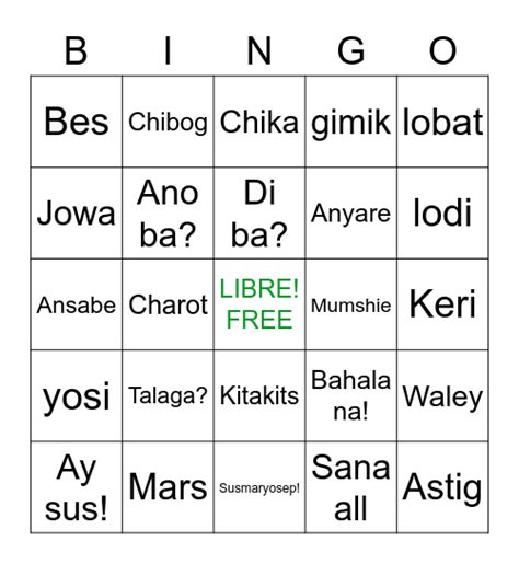 TAGALOG SLANG Bingo Card.